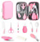 HAGOT 14 Pcs Trousse de Soin Bébé, Trousse de Toilette Bébé, Compacte, avec Brosse à Cheveux, Pince à Ongles ect, pour Nouveau-Nés Filles Garçons, Rose