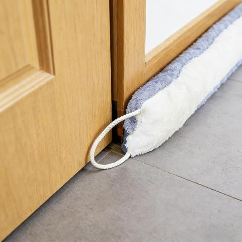 XUBX Boudin de porte lourd 92 x 7 cm pour porte, bloqueur de bruit, boudin de porte, fenêtre, lavable, résistant à la poussière, avec boucle à crochet, amovible pour le bas de la porte