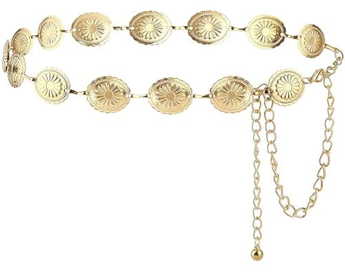 NXPUXP Western Metall Concho Gürtel,Western-Cowgirl-Taillenkette,Verstellbarer Kettengürtel für Damen,Kettengürtel Geeignet für Jeanskleider(Gold-2025)