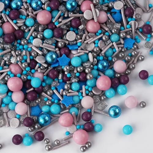 130g Blue Pink and Purple Sprinkles, Cake Sprinkles Mix, Edible Sugar Candy for Cupcake Topper Cake Decorations On Baby Shower Birthday Wedding Party
