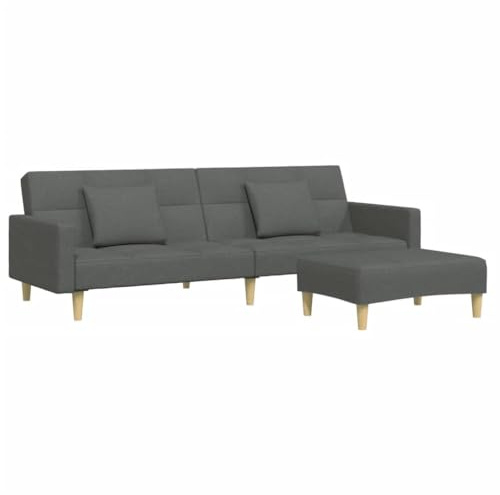vidaXL Schlafsofa 2 Sitzer mit Fußhocker, Bettsofa mit Holzrahmen, Tagesbett für Wohnzimmer, Schlafcouch Klappsofa, Modern, Dunkelgrau Stoff