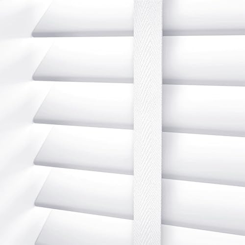 Ruby deals Custom Made to Measure Faux Wood Venetian Blinds Window - Easy Fit Child Safe Home Office -50mm Slats with Aluminum Headrail Tape Design White Venetian Blind, W90cm x L150cm
