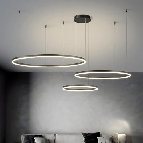 SJUN Moderner LED-Kronleuchter DIY Kreis LED-Pendelleuchte Metall + Acryl Fernbedienung Dimmbar Runde Deckenleuchte Wohnzimmer Schlafzimmer(Nero,B-40+60+80CM)
