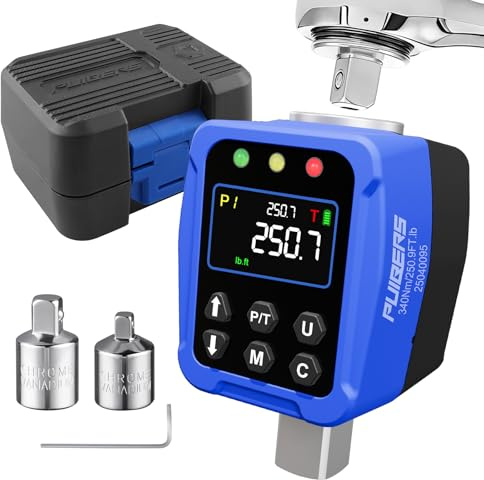 PUIBERS 1/2 Antrieb Digitaler Drehmomentschlüssel Adapter 12.5-250.7 Ft-lb / 17-340 Nm, Digitaler Drehmomentadapter ±1% Genauigkeit, Farb-LCD-Display, 1/4 & 3/8 Adapter für Auto- & Motorradwartung