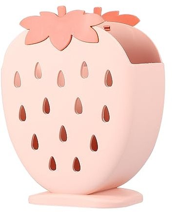 Pink Plastic Utensil Draining Basket Wall Hanging Desktop Holder | Comfortable Handle, Evenly Distributed Air Vents, Keeps Table Neat and Clean