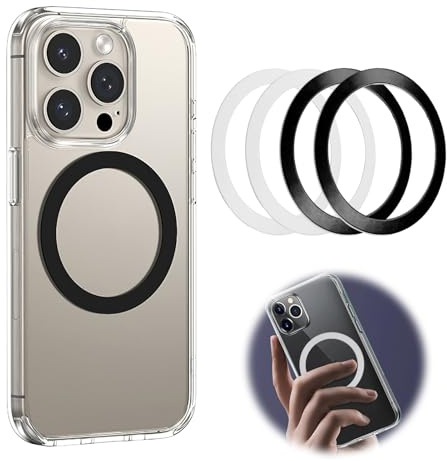 4 Pack Universal Magnetic Ring Sticker for MagSafe, Ultra Strong Metal Ring Magnet Compatiable with Wireless Charger Car Holder for iphone 17/16/15/14/13/12/11 Galaxy Android Phone Case Accessories
