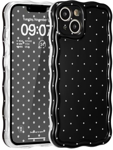 ZCDAYE für iPhone 13 Hülle Wellenförmig Süße,Schwarze Polka Dots | Modische Muster Damen Mädchen Handyhülle, Kameraschutz Handytasche Schutzhülle, Bequeme Weiche Schöne Handy Tasche Case