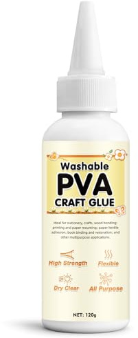 Erigathe PVA Glue Washable, 120g White Strong Craft Glue, Flexible Book Binding Adhesive for Kids Art, School Projects, Paper DIY, Woodwork and More