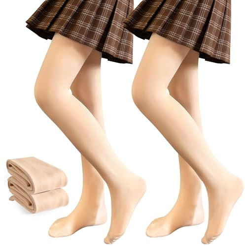 JinBei Collants Thermiques Fille Doux Polaire, Lot de 2, 6-8 Ans, Chair