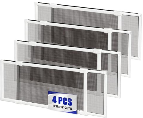 Lot de 4 moustiquaires de fenêtre extensibles, coulissantes et réglables dans les 2 sens, horizontales (25,4 cm H x 40,6 cm à 76,2 cm l), horizontal et vertical, écran de rechange durable pour fenêtre