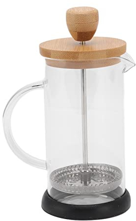 Prensa Francesa 600ml con Tapa de Bambú, Cristal de Borosilicato, y Tetera de Filtro, Resistente al Calor para Oficina y Hogar - Diseño Moderno y Retro, Fácil Limpieza, (Funda de bambú de 350 ml.)