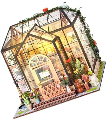 NULYLU DIY Miniature Flower House Building Model Set Creative Puzzle Craft for Girls Home Decoration Assemble Your Own Greenhouse Assembly Model