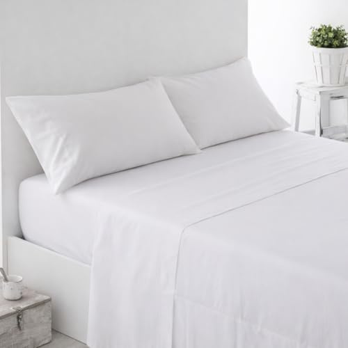 Kimbatex Textil Hogar Tienda Juego de Sábanas Blancas Hostelería, 50% Algodón 50% Poliéster, 144 Hilos, Bajera Ajustable 30 cm, 3 Piezas (Cama 90cm)