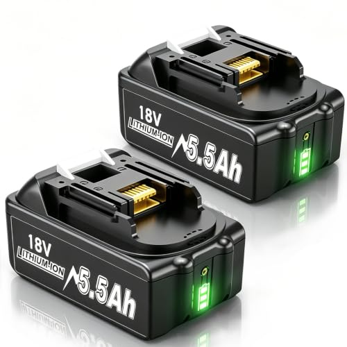 2x 18V 5.5Ah Li-ion Replacement Battery for Makita LXT Cordless Tools Drill | Compatible with Makita Cordless Power Tools and Batteries BL1850B BL1860B BL1840 BL1830 LED Indicator for drill lawn mower