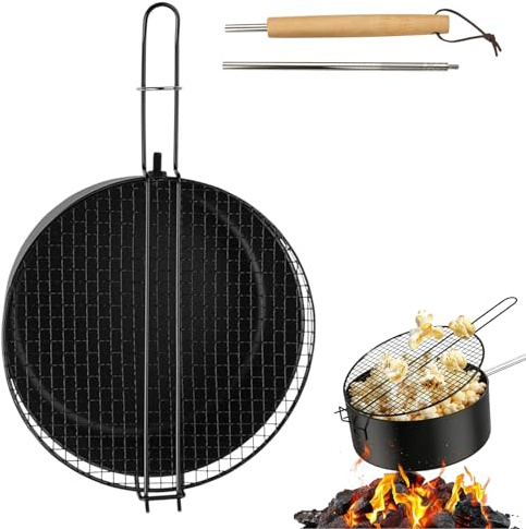BORDEAG Popcorn Maker Lagerfeuer,Popcornpfanne Für Das Lagerfeuer,Outdoor Camping Popcorn Pfanne,Outdoor Popcornpfanne Für Offenes Feuer,Grill Und Feuerschale,Frisches Popcorn,Verlängerter Griff