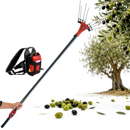 lilishangmao Olive Harvesting Machine, Electric Olive Shaker with 6 Vibration Levels, LED Display Handle, 10m Cable and Telescopic Pole for Efficient Work in Groves and Orchards 250W-withBattery