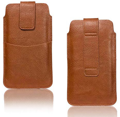 AXELENS Universelle Handy Gürteltasche Braun aus Kunstleder für Smartphones 5,2– 6 – Klettverschluss, Kartenfach & Gürtelschlaufe – Farbe Braun