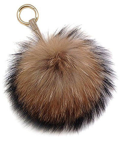 feifanshop Kaninchenfell Anhänger Taschenanhänger Schlüsselanhänger Echtfell Pelz Bommel (braun)
