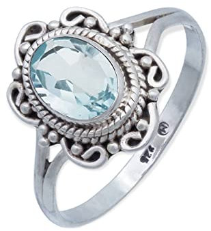 mantraroma Damen Ring 925 Silber blau Topas Edelstein blau ausgefallen verspielt