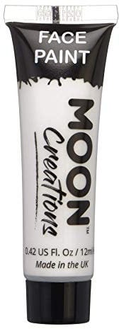 Moon Creations Gesichts- und Körperfarbentuben, gebrauchsfertige Gesichtsfarbe, ohne Flocken, tierversuchsfrei, Gesichtsfarbe, Kostüme, Feste, Halloween für Kinder, Erwachsene (weiß, 12 ml)