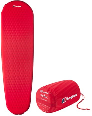 Berghaus Peak Self-Inflating Mat with Non-slip Silicone Grip for Adults, Teens & Kids, Lightweight, Compact & Durable, Ideal for Wild Camping, Backpacking & Hiking, Includes Carry Bag, Red