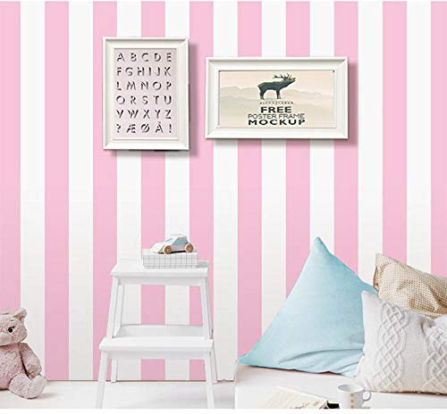 PoetryHome Selbstklebende Vinyl-Tapete für Wände, Kinderzimmer, Mädchen, Schlafzimmer, 45 x 117 cm, Rosa gestreift