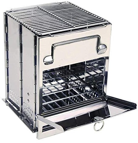 REDCAMP Estufa de leña grande para camping, de acero inoxidable, compacta, portátil, plegable, plegable, de combustible, perfecta para mochileros, senderismo, viajes, cocina al aire libre, picnic,