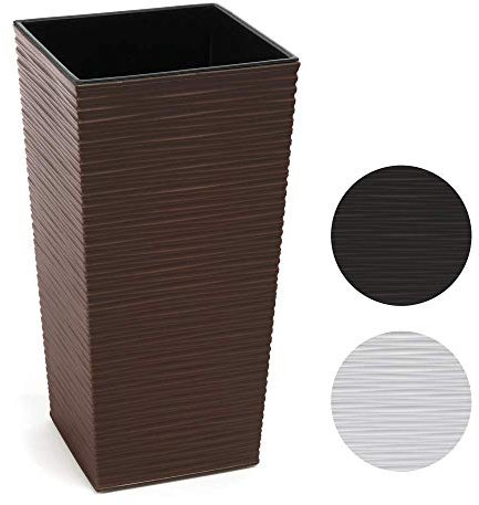 HappyFlower | Hoch Blumentopf | Pflanzkübel | inkl. Einsatz | Quadrat | Meißel-Optik | Übertöpfe (35 cm x 35 cm/Höhe 68 cm, Braun)