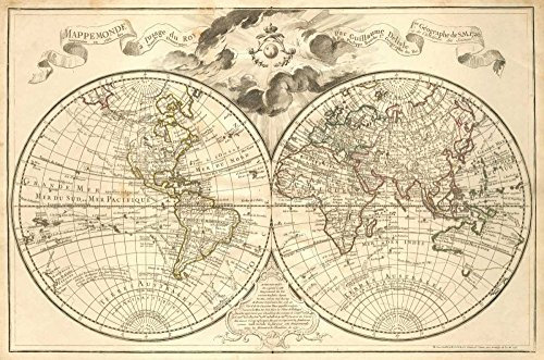 Feeling at home Leinwandbild, gerahmt, mit amerikanischer Karte, Mond, 1720, Motiv: Guillaume, Reise, Kunstdruck, auf Holzrahmen, horizontal, 71 x 109 cm