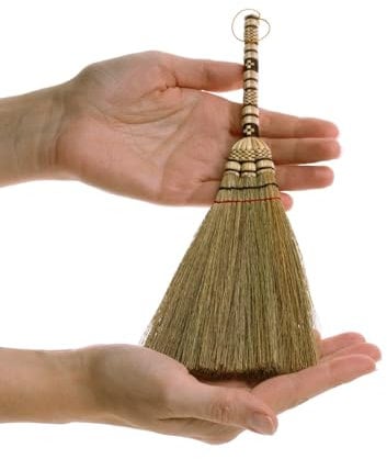 SN SKENNOVA - (Tiny Size) 11 inch Short of Asian Whisk Broom Thai Natural Straw Broom with Embroidery Nylon Thread Handle with Nylon Hanger