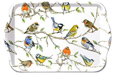 Tablett Birds Meeting Vogeltreffen 13x21cm Melamin Deko Home Vogel Vögel Frühling Zweige Meise Rotkehlchen Sommer