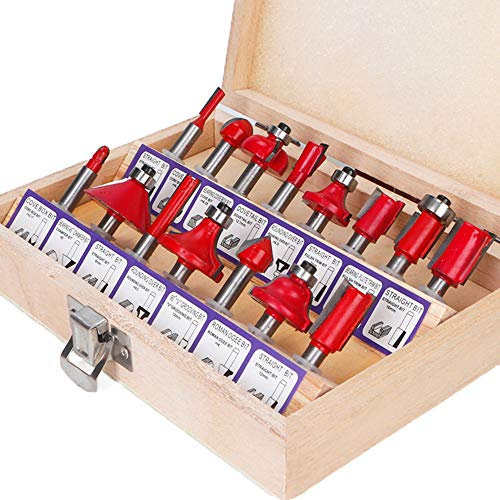 Meichoon 15 Pcs Router Bits Set 1/4 Zoll Schaft Holzbearbeitungsschneider Set Schneidmesser Fräsmaschine Maschinenset für Holzkarbid Mühle Holzbearbeitung Gravur Fräswerkzeuge