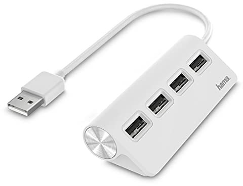 Hama USB Hub 4 Ports (High-Speed Datenübertragung, 4x USB-A für Maus, USB-Stick, USB-Dongle, externe HDD, SSD, usw. Multiport Adapter, USB Adapter 4in1 für Büro, Homeoffice und unterwegs) weiß, 00200120