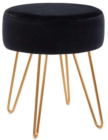 Duhome Sitzhocker Schminkhocker Samt Hocker Runder Ottoman Hocker Gepolsterter Hocker mit Metallbeine für Schminktisch Wohnzimmer Schlafzimmer, Schwarz