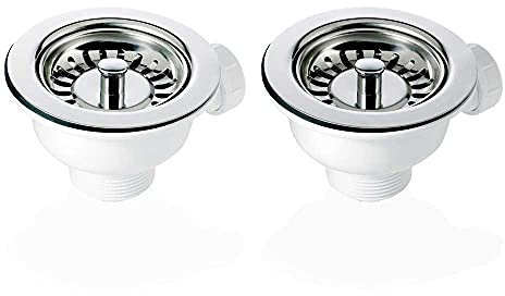 2X 90mm Chrome Basket Strainer Waste for Astini, RAK, Rangemaster Ceramic Sink
