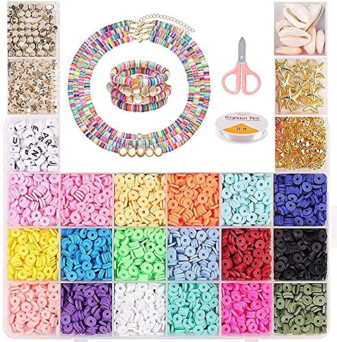 Cozywind 4200 Stück Flache Runde Polymer Clay Bead Abstandhalter, 6mm Tonperlen Spacer Bunt Perlen, Vinyl Scheiben Lose Perlen für DIY Ohrring Armband Halskette Craft Making (18 Farben)
