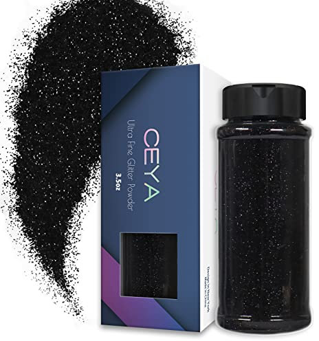Ceya 3.5oz/ 100g Ultra Fine Glitter Powder Black Glitter 1/128” 0.008” 0.2mm for Slime Epoxy Resin Craft Tumbler Jewelry Nail Art Festival Makeup Scrapbook Painting Wedding Cards