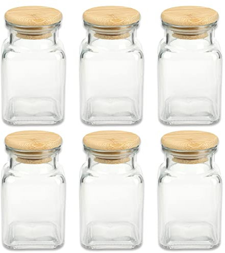 Schramm® Gewürzgläser 150 ml quadratisch 5,5 x 5,5 x 10 cm mit Bambus Verschluss inkl. Etiketten wählbar 6, 12 oder 24 Stück Aufbewahrungsgläser, Größe:6 Stück