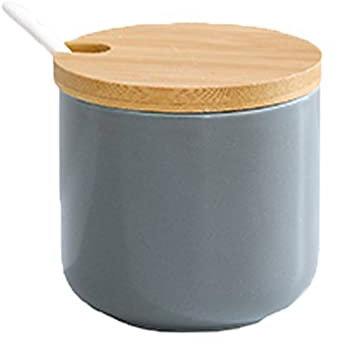 OnePine 260ml Zuccheriera in Ceramica, Contenitore per spezie barattoli spezie Rotonda con Coperchio e Cucchiaio, Design Elegante, per Casa e Cucina