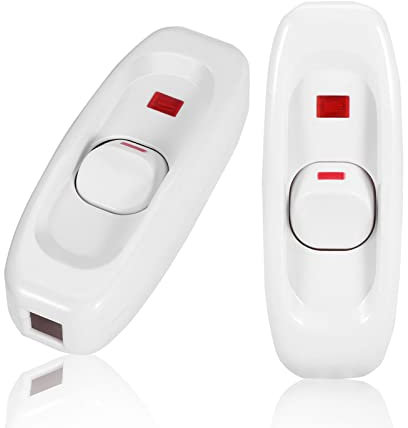 Interruttore Intermedio,Interruttore Passante Rocker,AC 250 V 10A in Linea ON/OFF Interruttore a Lampada Cavo Interruttore Cavo con Spia LED(bianco),2 Pezzi