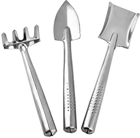 Quanyuchang Mini Succulent Plant Tool Set Stainless Steel, 3 Pieces Small Shovel Rake Spade Gardening Kit Lightweight Hand Trowel Transplant Trowel Hand Rake for Cactus Herbs Indoor Miniature Plants