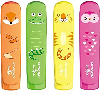 KEYROAD Textmarker FLUO JUNGLE 4er Pack Farbe: Gelb Oragne Rosa Grün/Highlighter Textliner Die Ungiftige Tinte/für Kinder zur Schule/Strichstärke 1-5mm, KR972176
