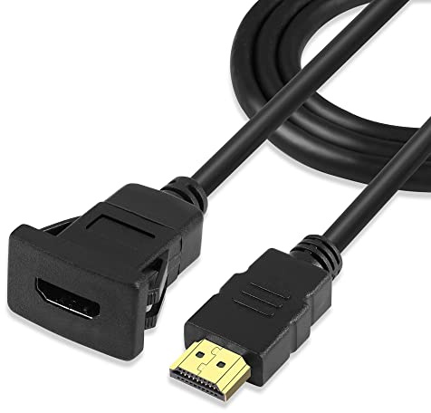 GINTOOYUN Cable de extensión integrado con panel HDMI, tipo hebilla, cuadrado, puerto único, HDMI hembra a HDMI macho, cable de interfaz de extensión para coche, barco, motocicleta, camión (3 pies)