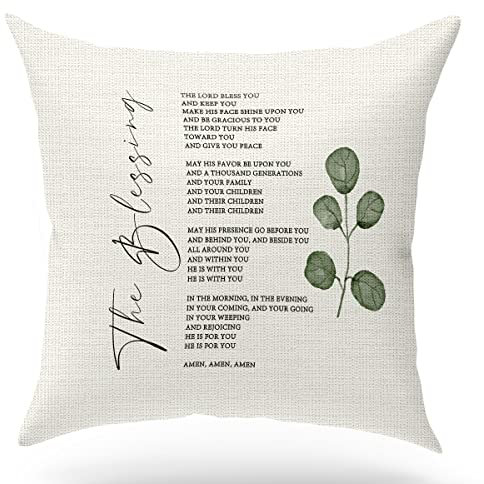 KongMoTree Bibelvers-Kissenbezug, Segensgeschenk, Schriftkunst, Schriftsprüche, Bibelzitat, Zahlen 6:24-26, Kirchengeschenke, Sofa, Bett, Wohnzimmer, Veranda, Dekoration, 45,7 x 45,7 cm (GMS760)