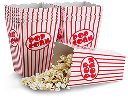 100 X Popcorn Boxes Classic Red Striped Cardboard Popcorn Boxes for Kids Birthday Party Cinema Treats Paper Bags Fun (100)