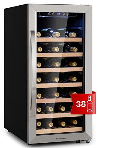 Klarstein Vinoteca 38 Botellas, Nevera Vinos, Una Zona de Refrigeración, Nevera Expositora Vino y Cerveza, Vinoteca Interior y Exterior con Puerta de Cristal, Nevera Vino con Protección UV, 5-18°C