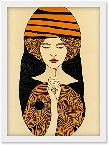 Wee Blue Coo Woman Portrait Retro Mid Century Modern illustration Art Nouveau Artwork Framed Wall Art Print A4