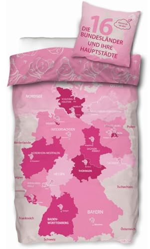 SkyBrands Kinderbettwäsche Schlafschule Pink - 135x200 cm + 80x80 cm - 100% Baumwolle Renforcé - Mädchen Bettwäsche-Set mit Reißverschluss - Öko-Tex Zertifiziert