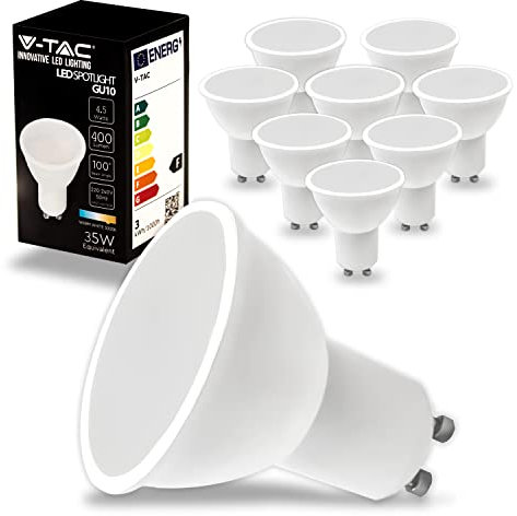 V-TAC 10x LED Glühbirne GU10-4,5W (entspricht 40W) - 400Lumen - Maximale Effizienz und Energieeinsparung - GU10 Spot LED Glühlampen - Licht 3000K Warmweiß