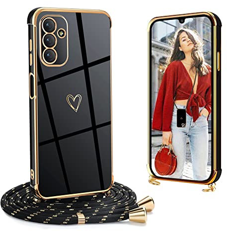 Ptny Coque Compatible avec Samsung Galaxy A14 5G avec Cordon Étui, Galvanisé TPU Silicone Case Antichoc Anti Rayures Souple Cover, pour Samsung Galaxy A14 5G avec Collier Réglable Lanyard Case